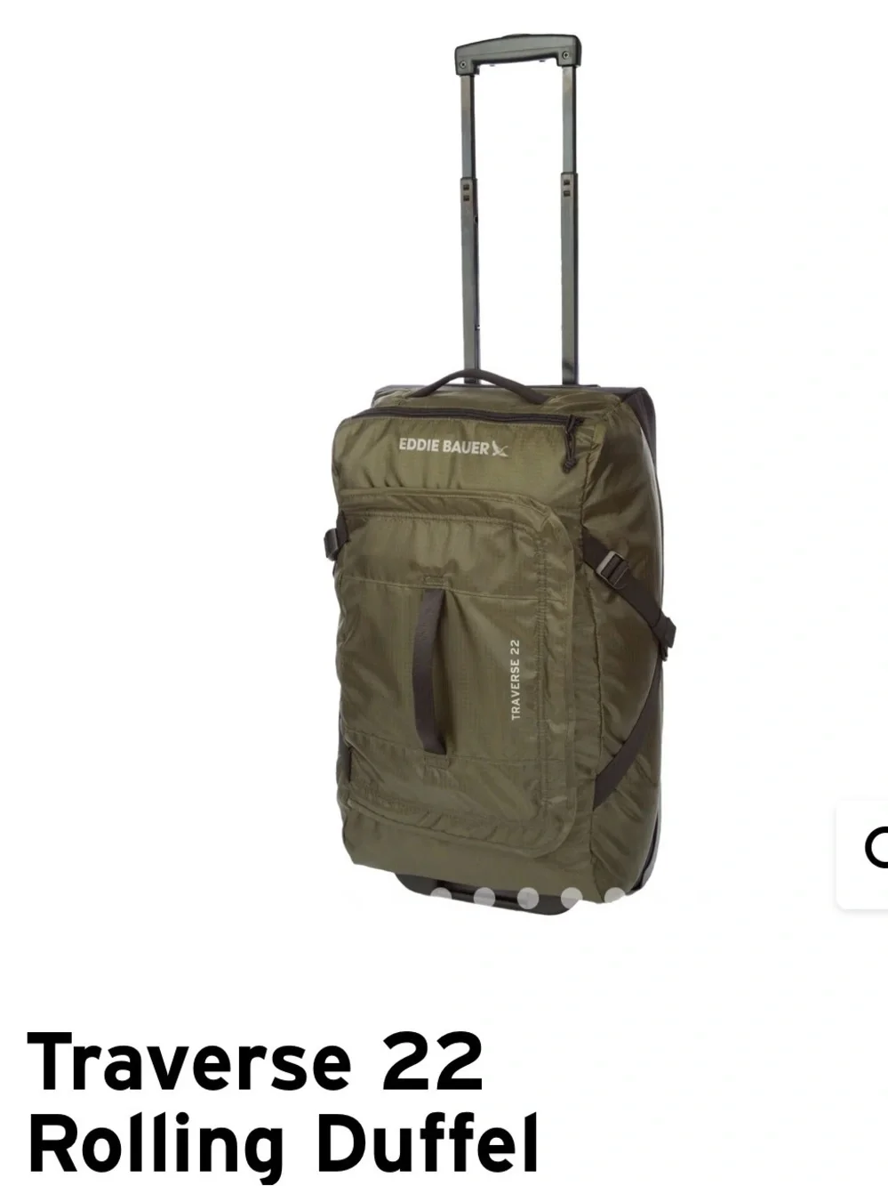 Eddie Bauer Traverse 22 Olive Green Travel Rolling Duffel